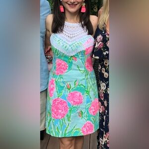 Lilly Pulitzer Pink and White Crochet-Trim Dress | Size 6